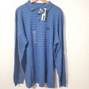 IZOD 100% Cotton Long Sleeve Men's Polo Blue Stripe LT *New with Tags*